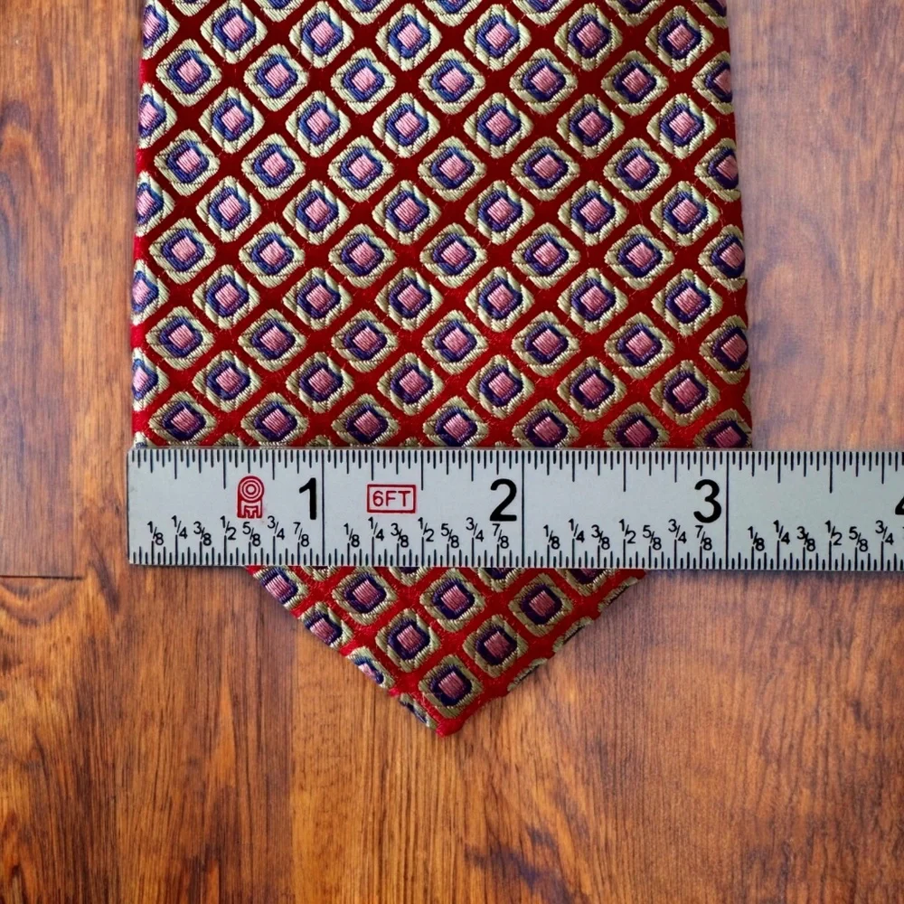 $275 - Holland & Sherry Red Blue Geometric Neck Tie - Saville Row - Made in USA - Picture 4 of 5